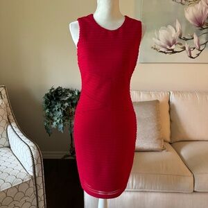 Calvin Klein Red Sleeveless Bandage Sheath Dress